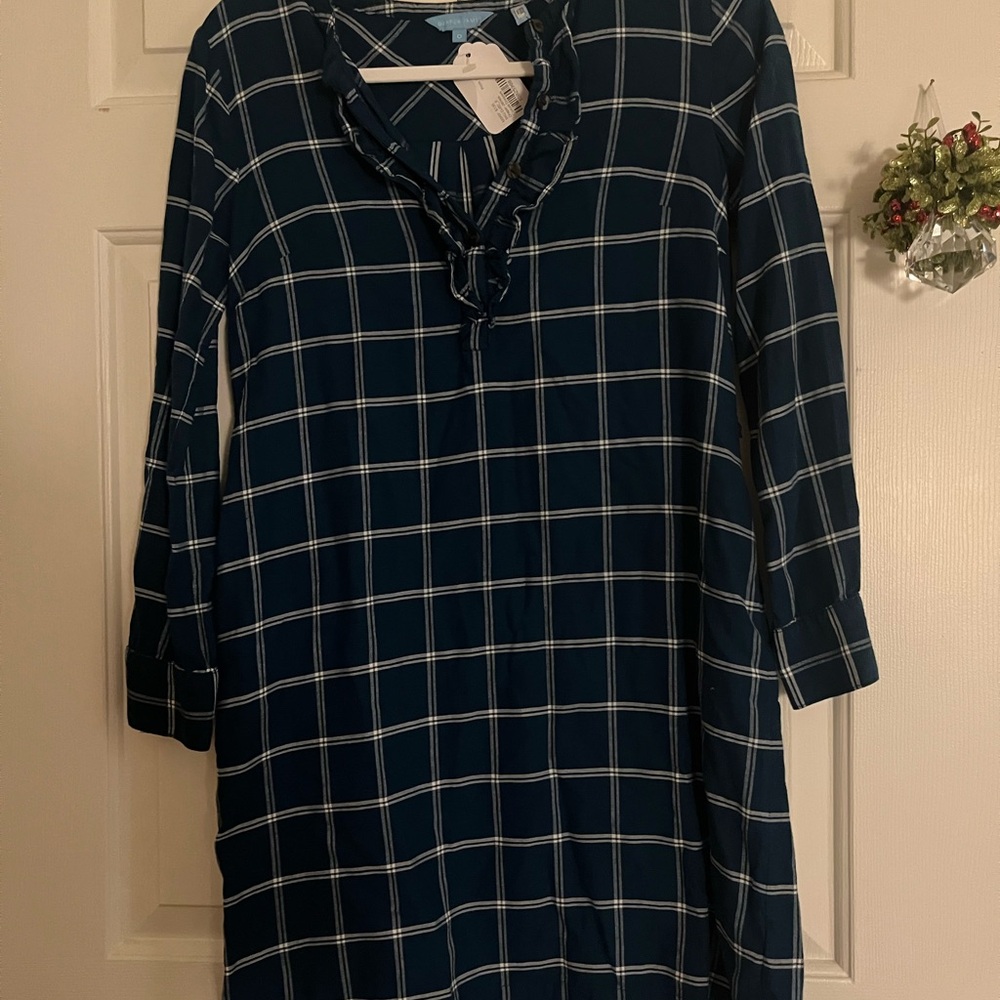 Draper James Teal Plaid Midi-Long Sleeve Dress